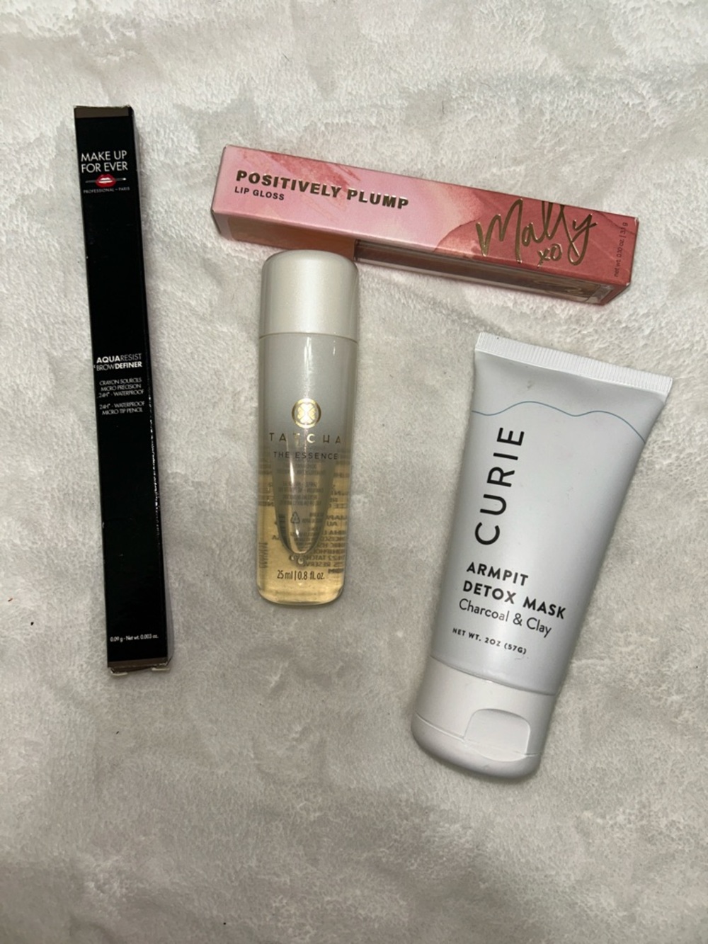 Make Up Bundle: Mally lip gloss, Makeup forever brow defined, Tatcha Essence